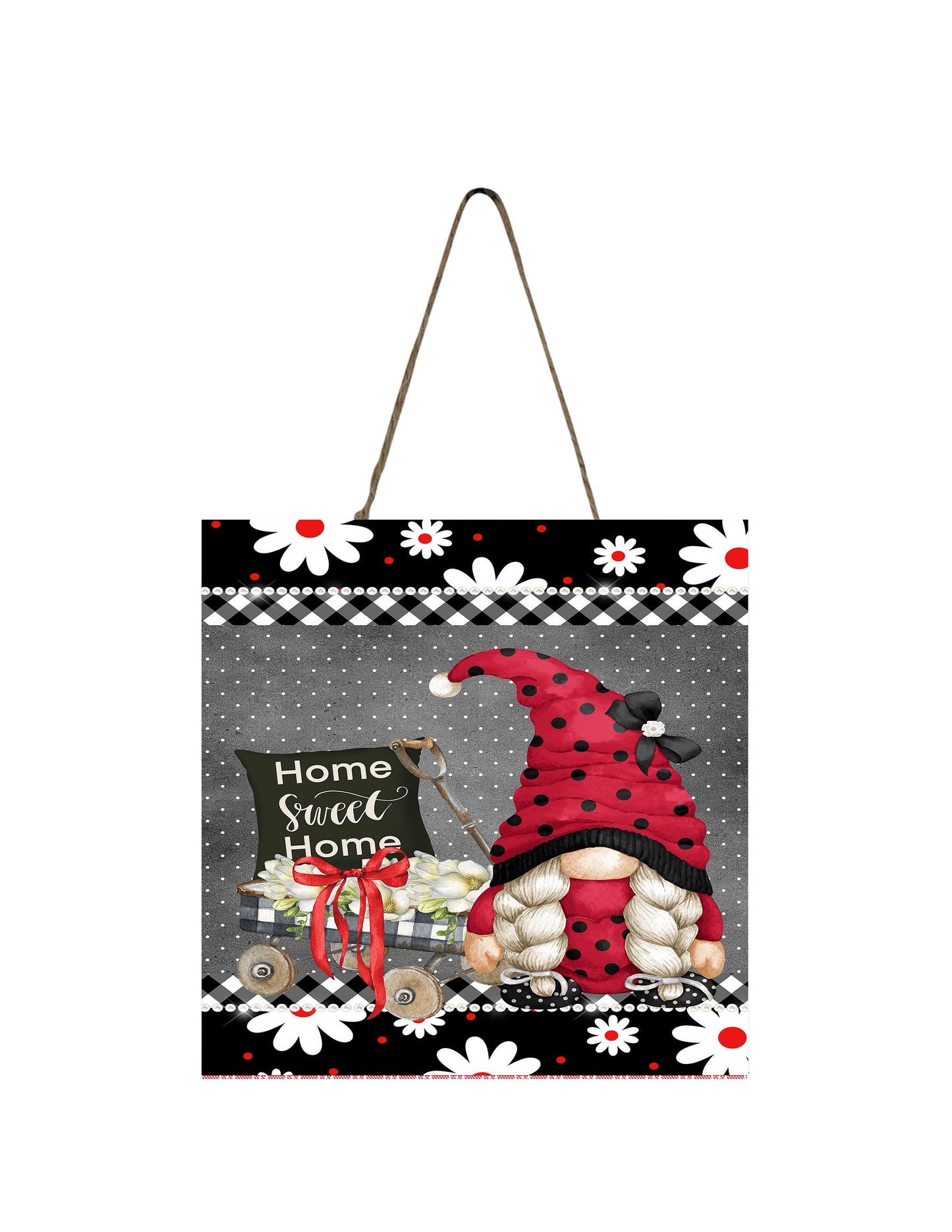 Home Sweet Home Ladybug Gnome Printed Handmade Wood Mini Sign