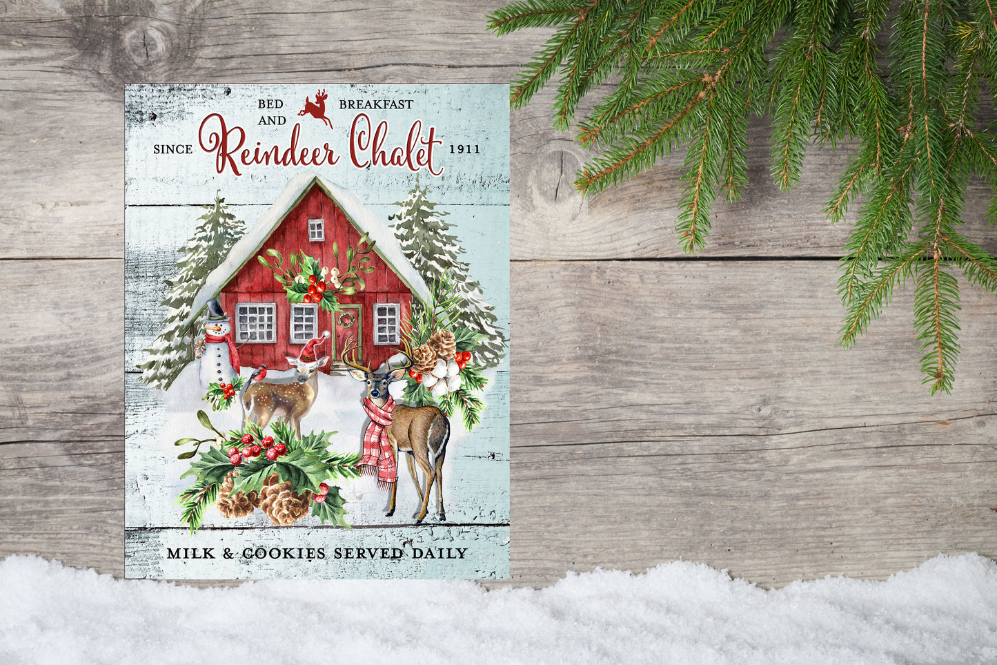 Reindeer Chalet Christmas Printed Handmade Wood Sign