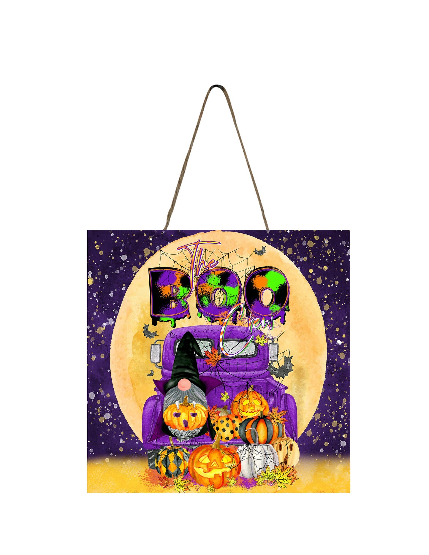 Boo Purple Truck Halloween Printed Handmade Wood Mini Sign