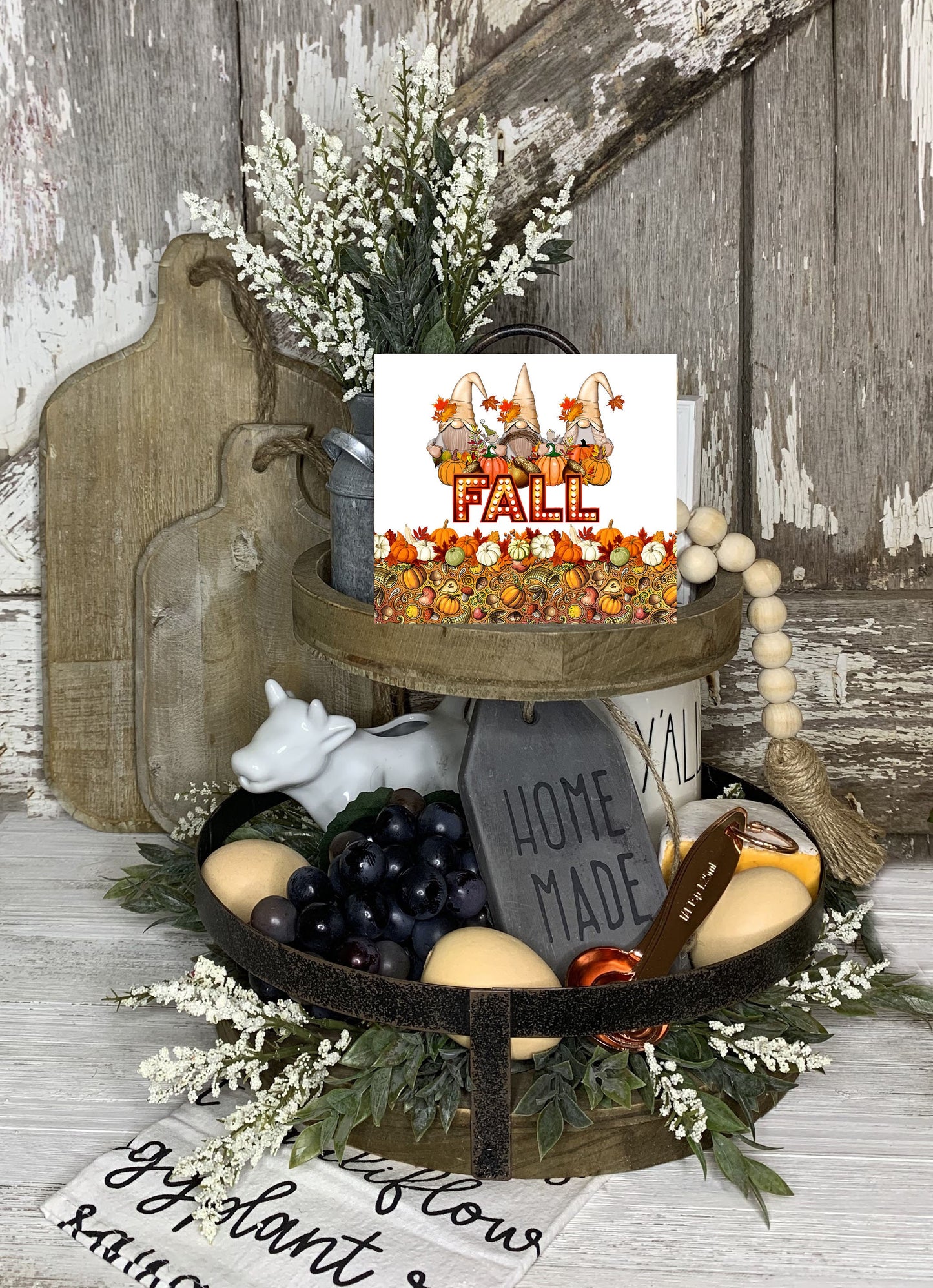 Fall Three Gnomes Printed Handmade Wood Mini Sign