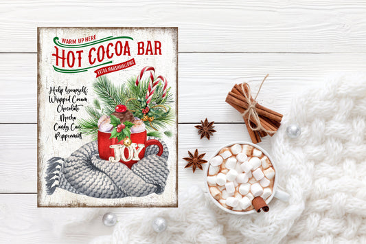 Warm Up at the Hot Cocoa Bar Christmas Printed Handmade Wood Sign