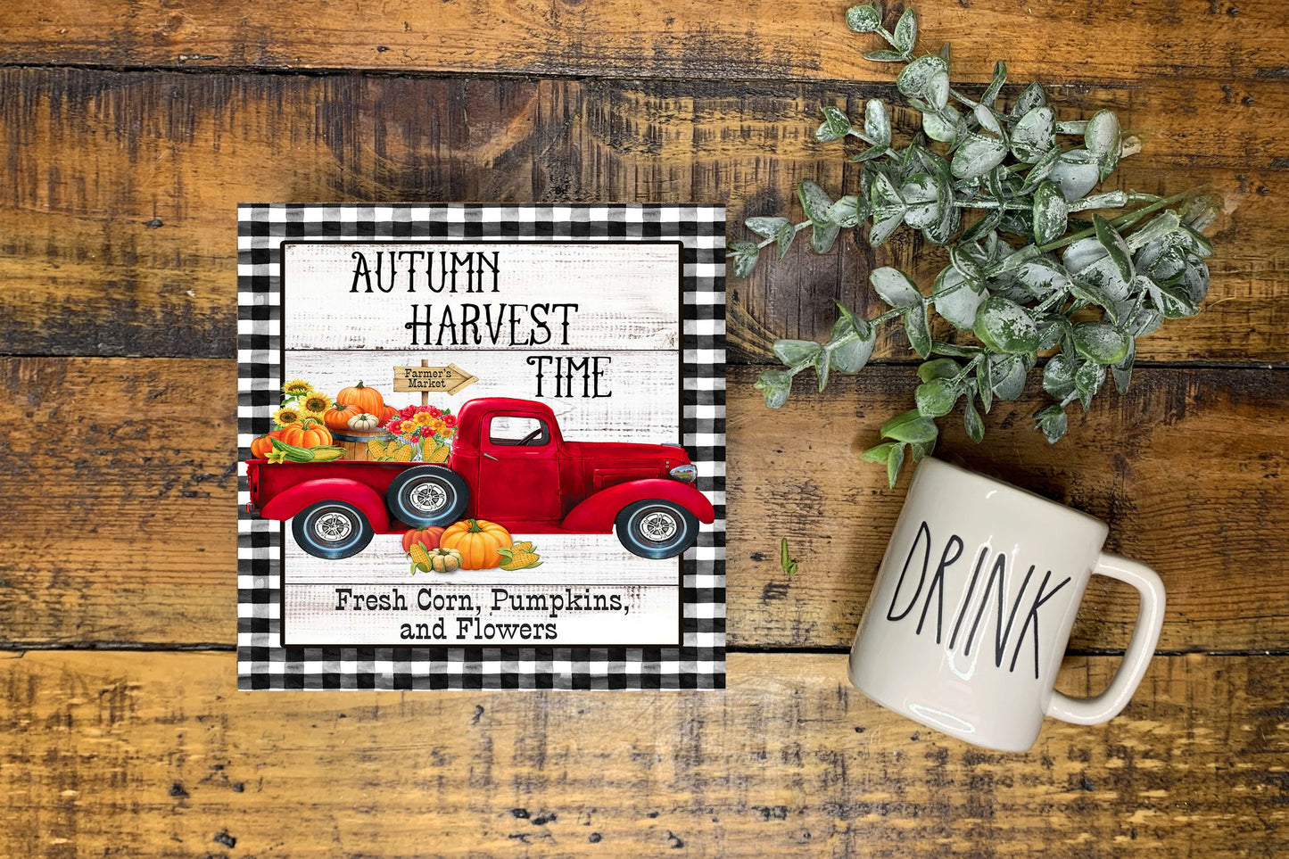 Autumn Harvest Time Fall Printed Handmade Wood Mini Sign