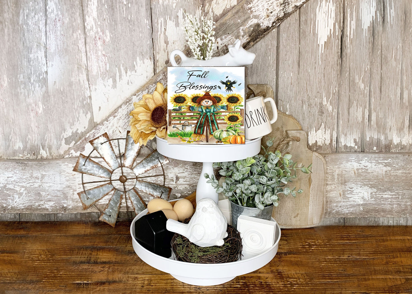 Fall Blessings Scarecrow Printed Handmade Wood Mini Sign