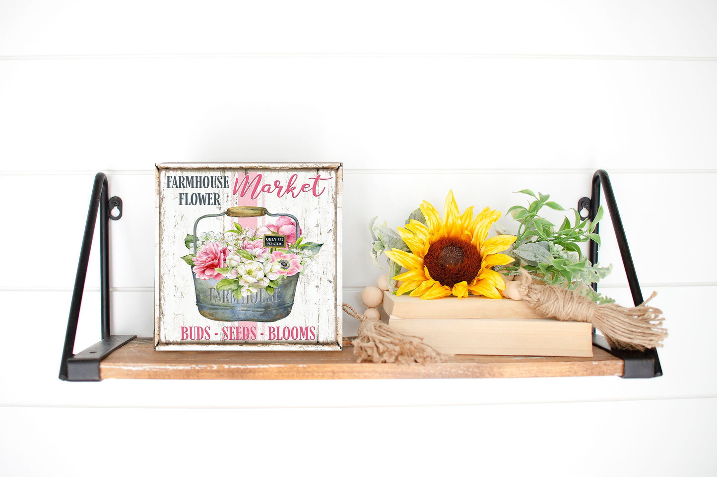Farmhouse Flower Market Printed Handmade Wood Mini Sign (5" x 5")