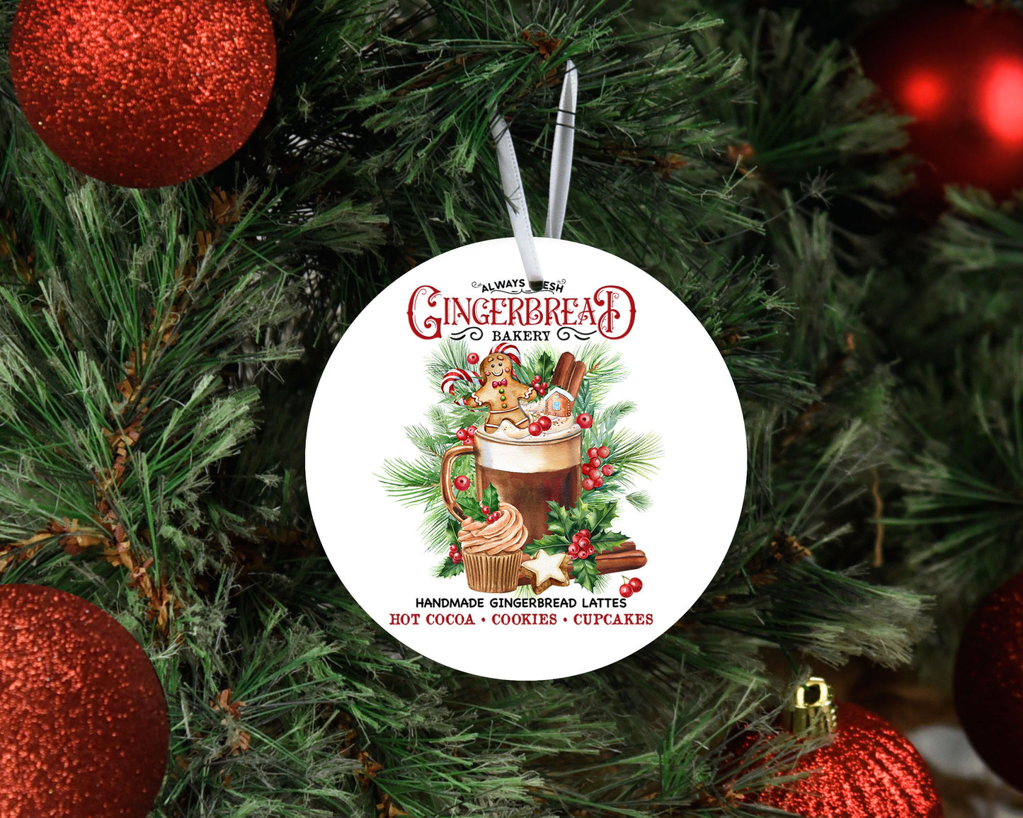 Adorno navideño redondo de cerámica con panadería de pan de jengibre