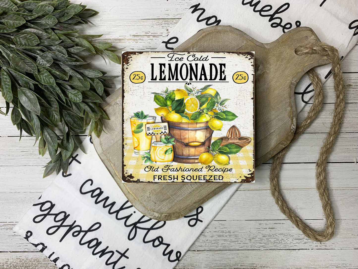 Mini letrero de madera hecho a mano con estampado de limonada helada