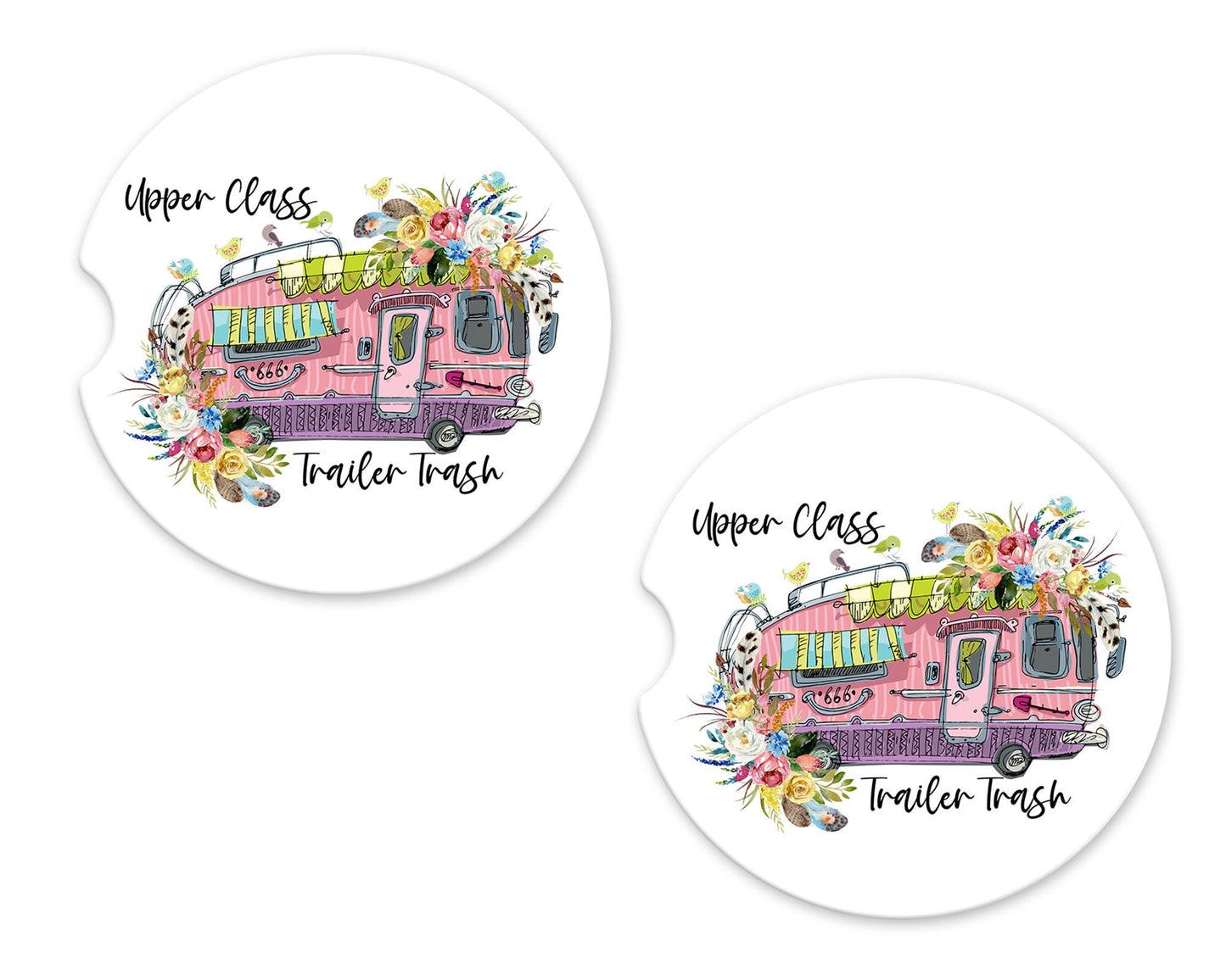 Set of 2 Upper Class Trailer Trash Sandstone Car Coasters