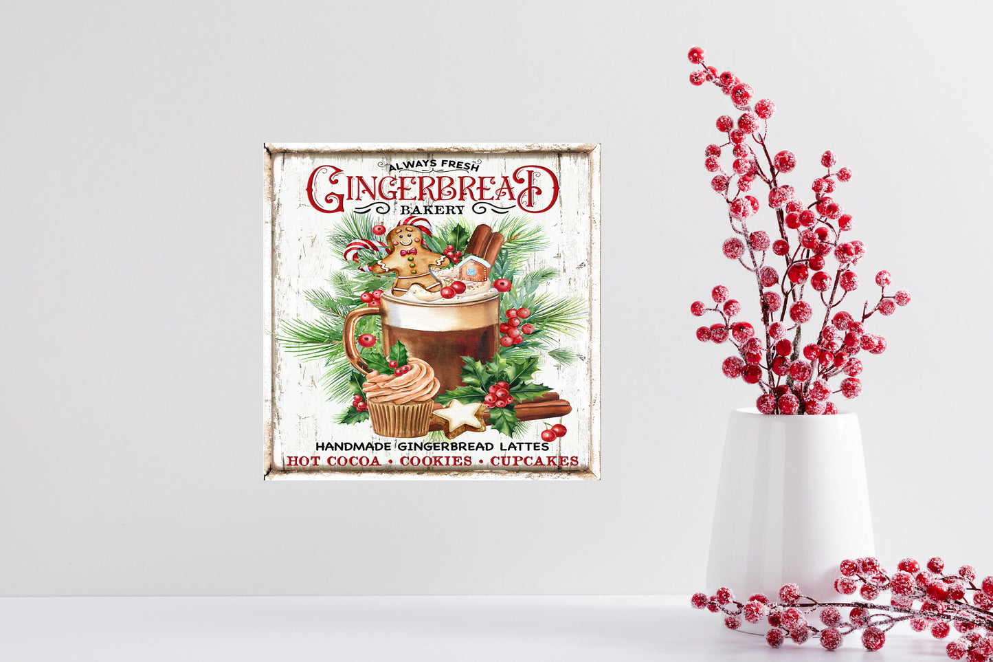 Gingerbread Bakery Christmas Printed Handmade Wood Christmas Ornament Mini Sign