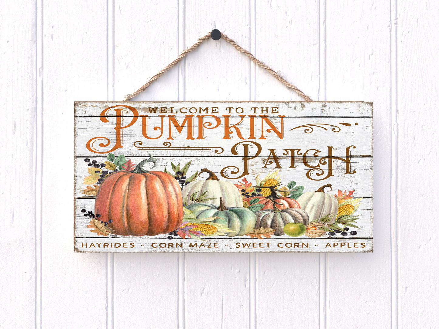 Bienvenido al letrero de madera hecho a mano impreso de Pumpkin Patch Fall