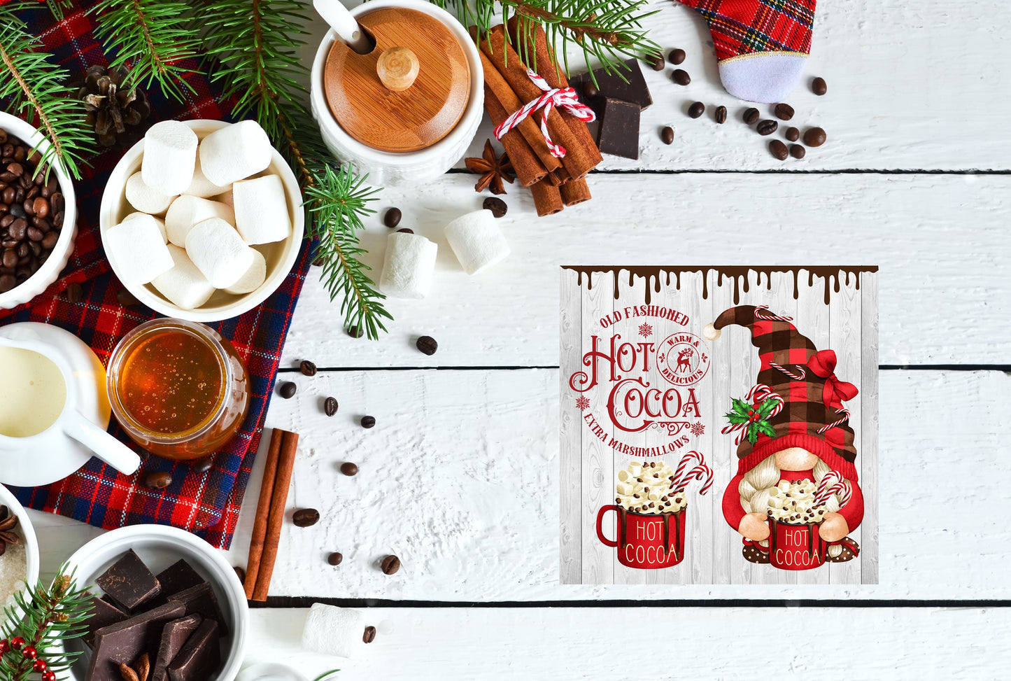 Hot Cocoa Gnomes Printed Handmade Wood Mini Sign