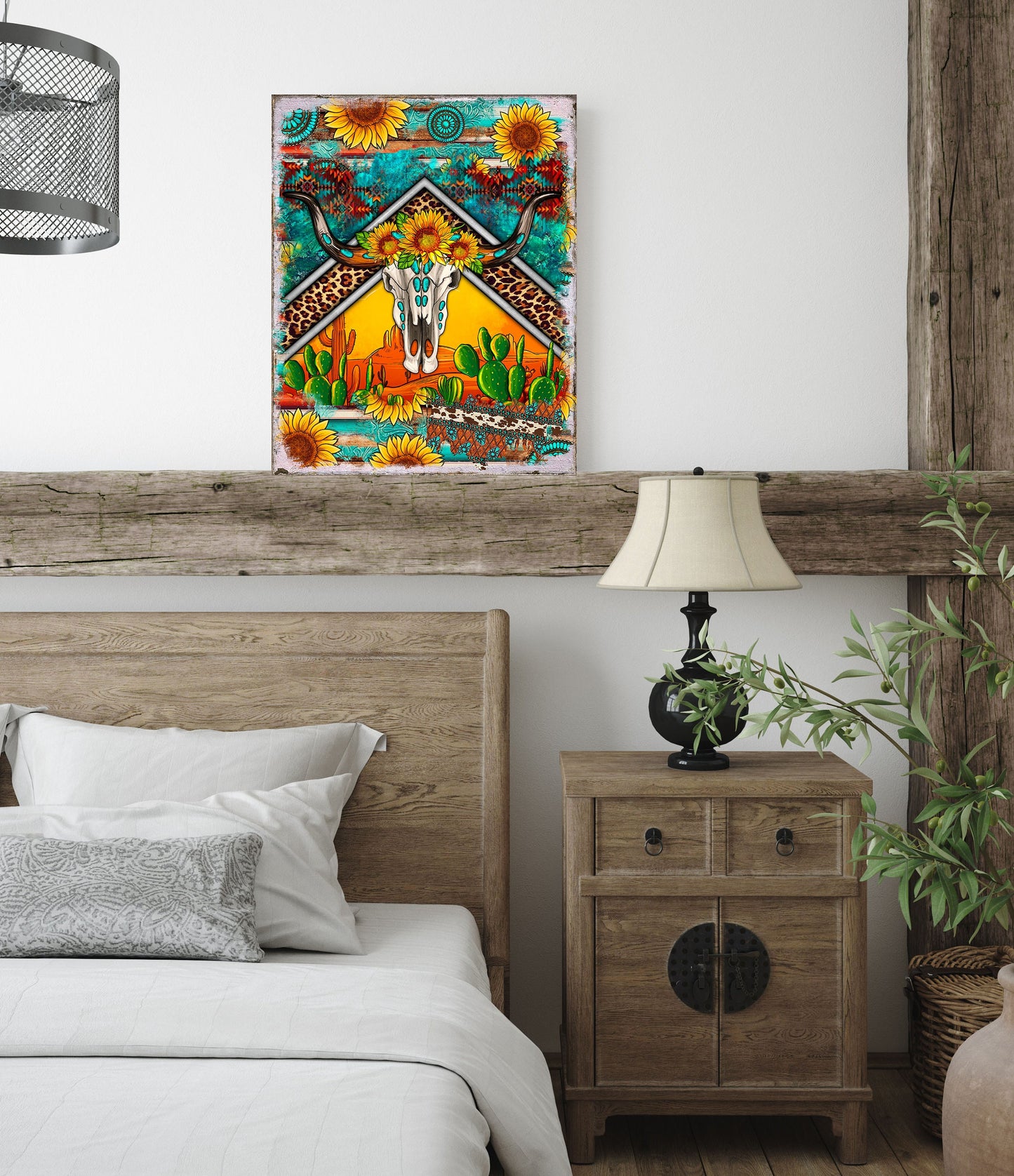 16x20 Desert Bull Skull Western Wall Art Canvas Print