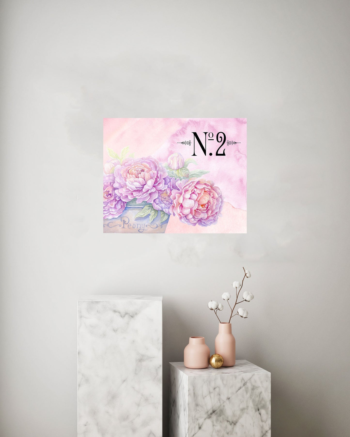 Lienzo artístico de pared con acuarela de peonías de 20x16
