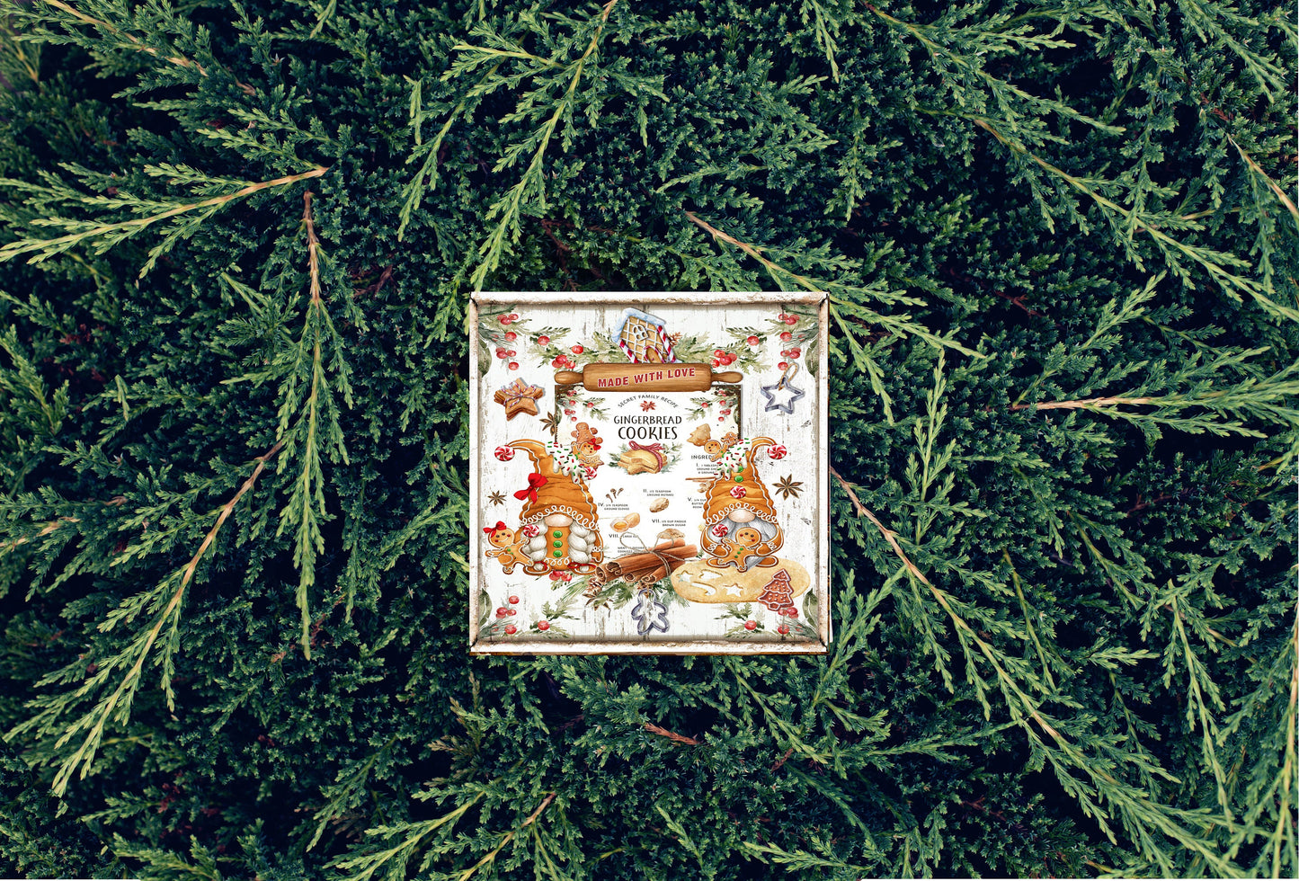 Gingerbread Gnomes Printed Handmade Wood Christmas Ornament Mini Sign