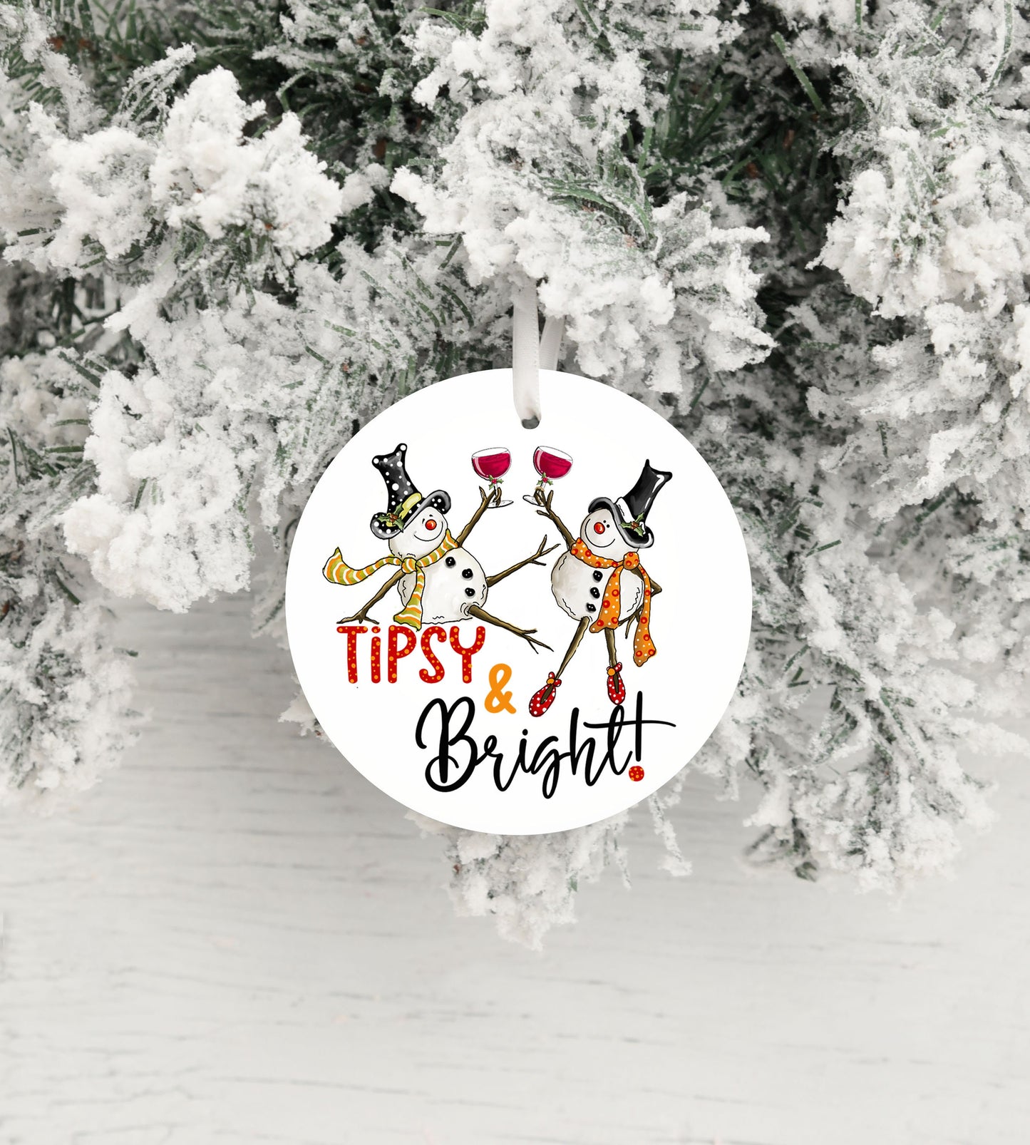 Adorno navideño de cerámica redondo borracho y brillante