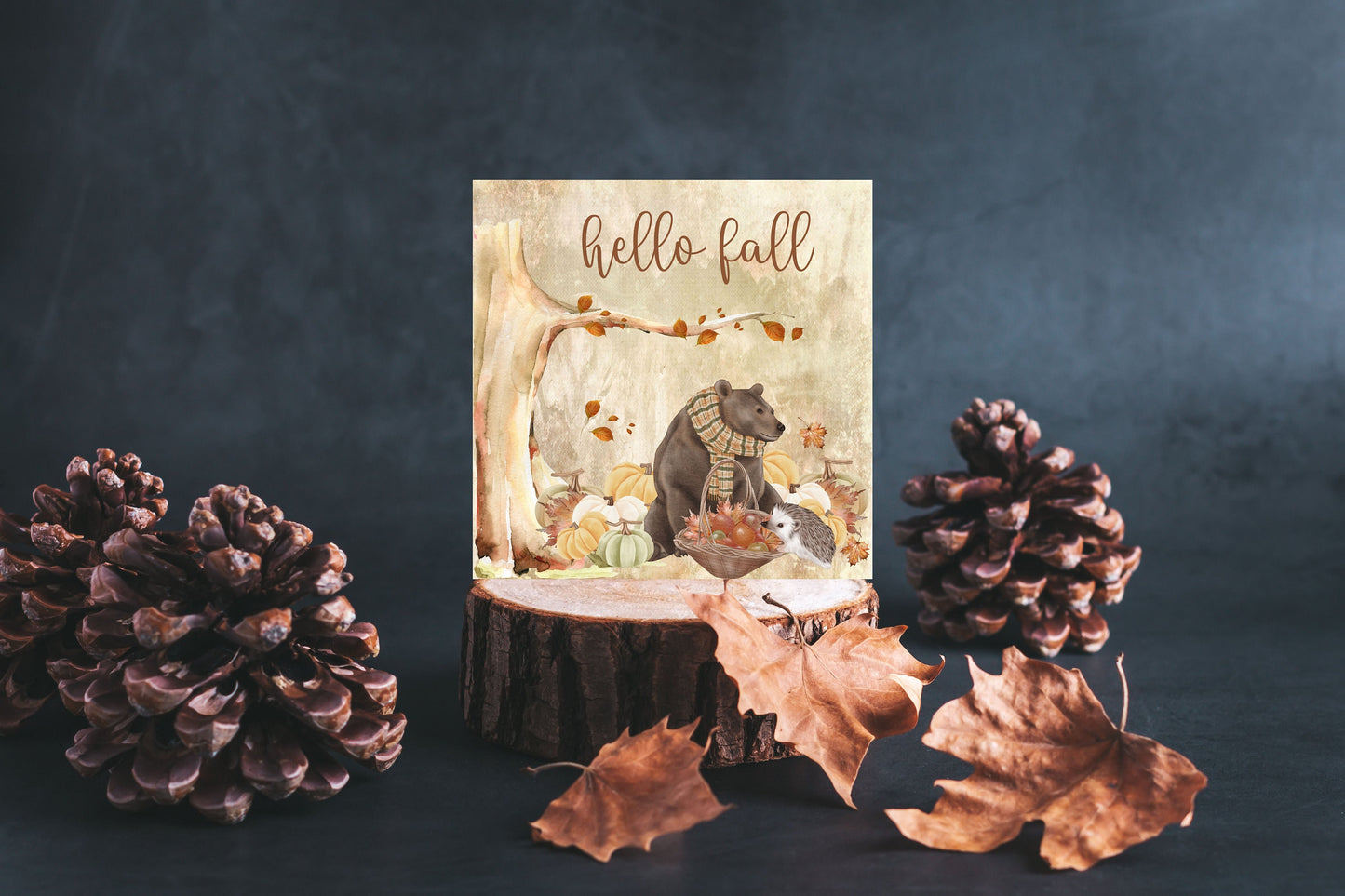 Hello Fall Bear Printed Handmade Wood Mini Sign
