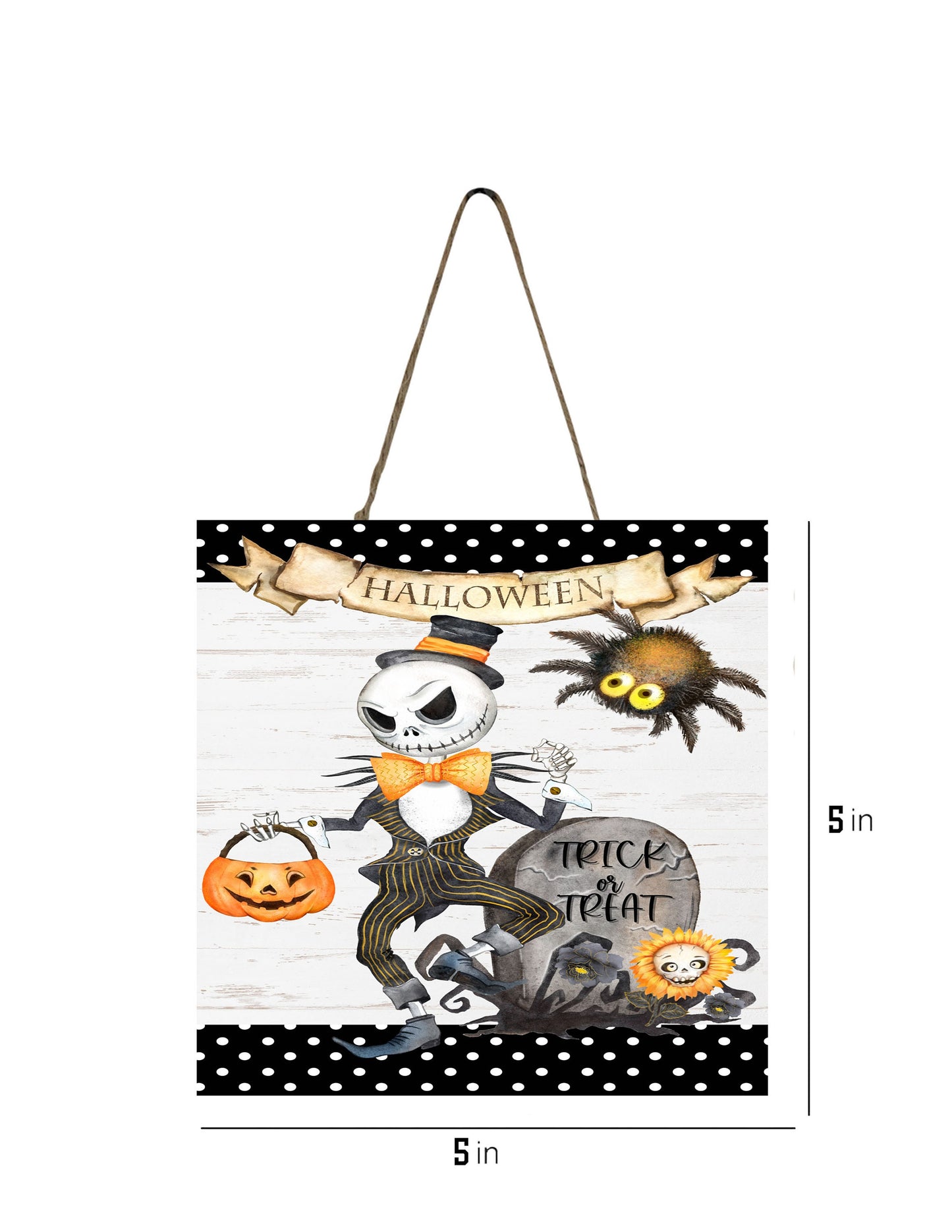 Skeleton Trick or Treat Printed Handmade Wood Mini Sign