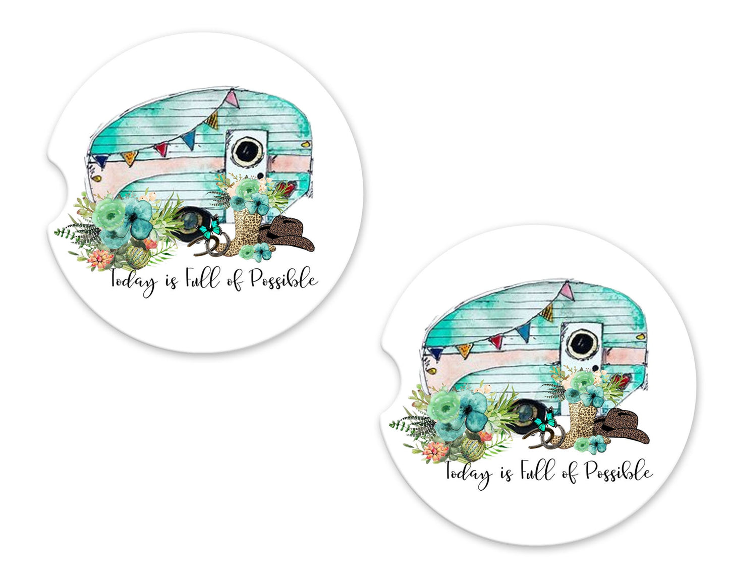 Set of 2 Today is Full of Possible Sandstone Car Coasters