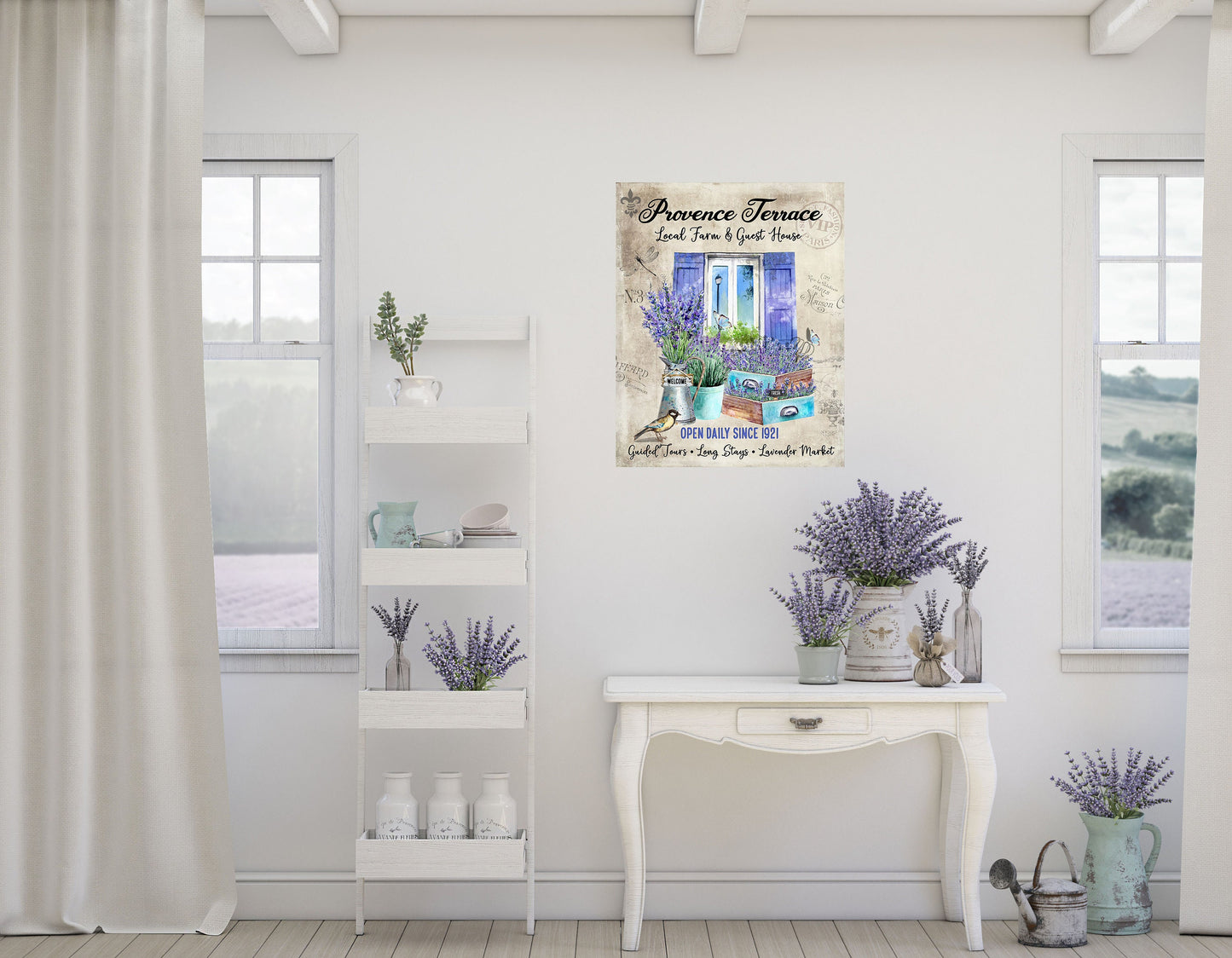 16x20 Provence Hills Guest House Lavender Wall Art Canvas Print