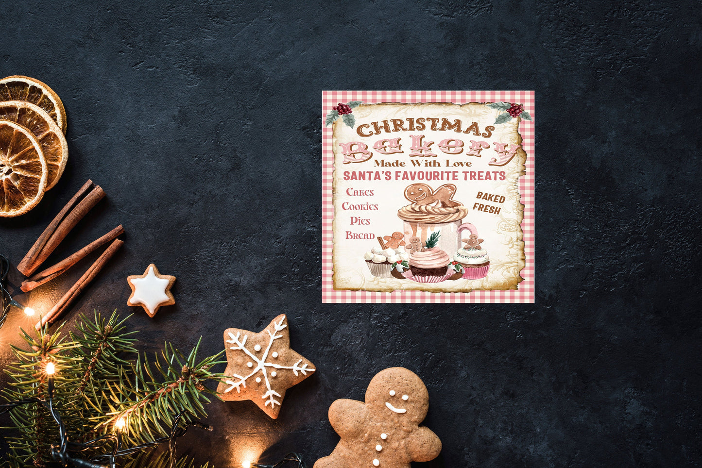 Pink Christmas Bakery Printed Handmade Wood Christmas Ornament Mini Sign