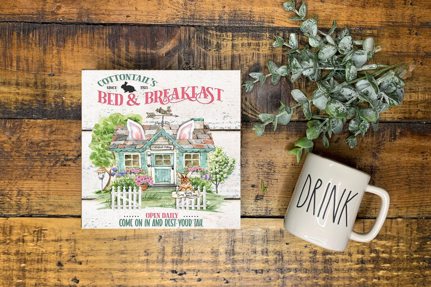 Cottontail Bed and Breakfast Easter Spring Printed Handmade Wood Mini Sign