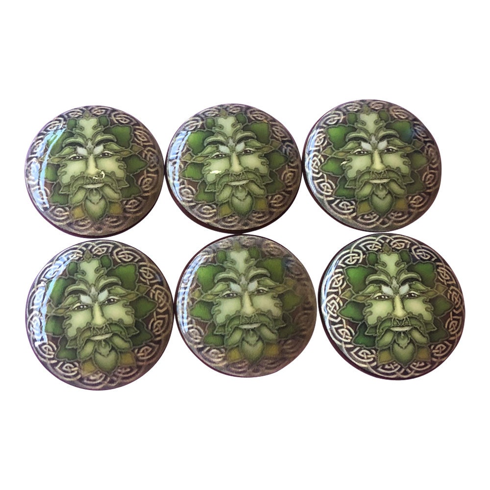 Juego de 6 pomos de madera para armario con diseño de hombre del bosque celta