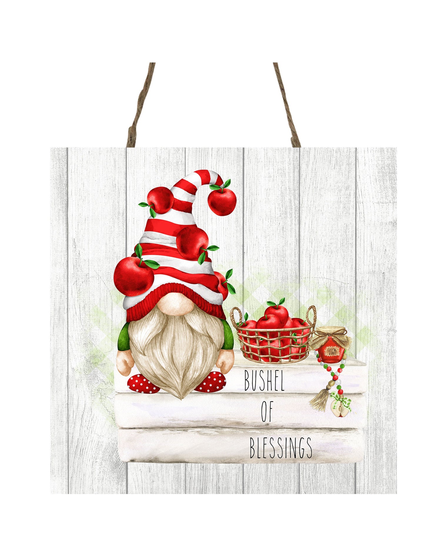 Bushell of Blessings Apple Gnomes Printed Handmade Wood Mini Sign