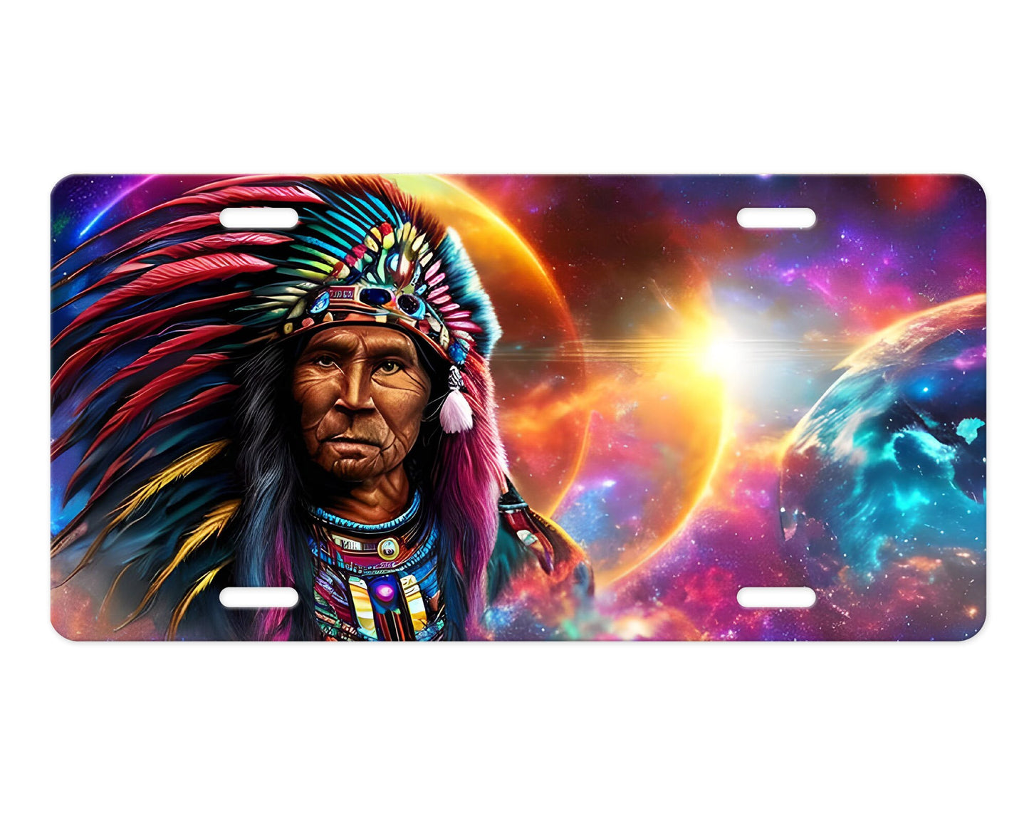 Old Native American Chief Vanity Aluminum Front License Plate Car Accessory