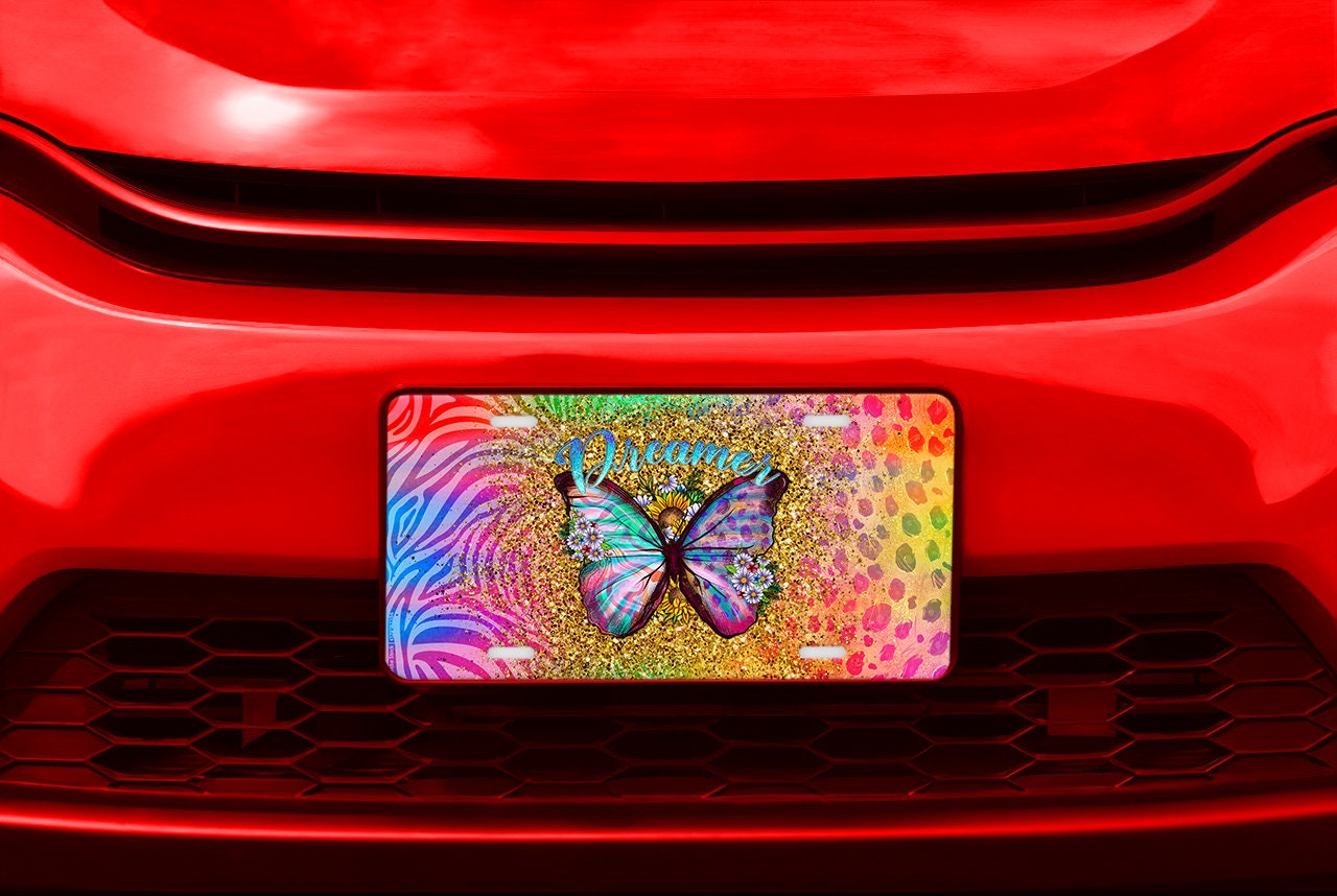 Dreamer Butterfly Aluminum Vanity License Plate Car Accessory Decorative Front Plate