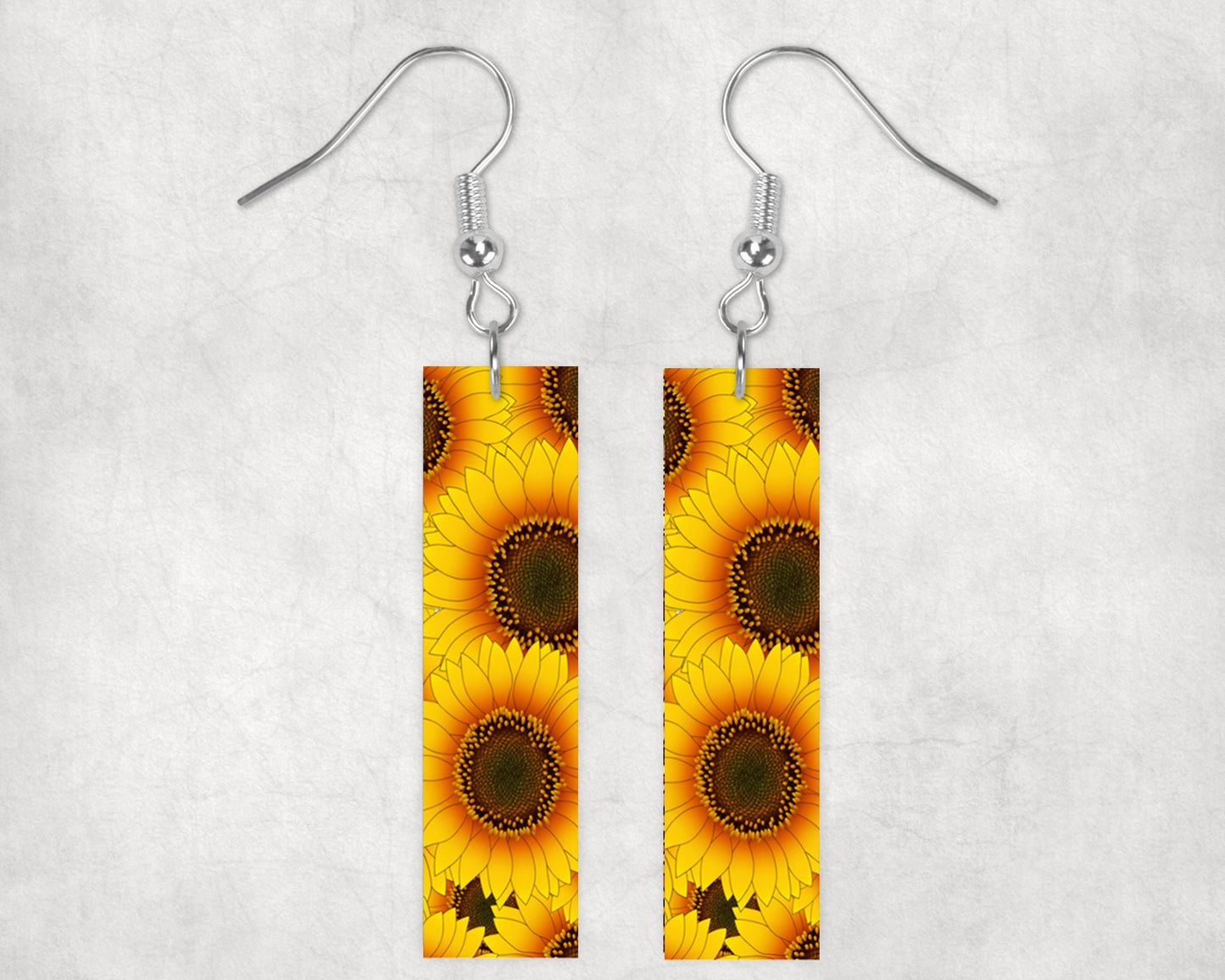 Pendientes estampados con barra de girasol, joyería hecha a mano
