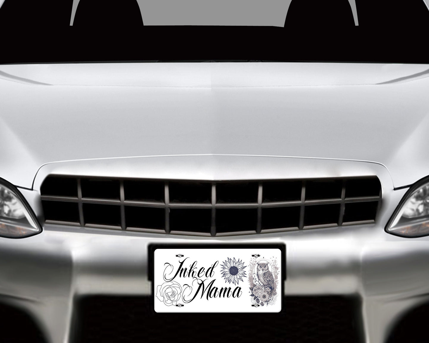 Inked Mama Vanity Decorative Front License Plate - Cute Car License Plate Made in the USA - Aluminum Metal Plate - Front Plate for Car
