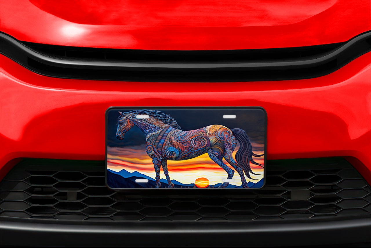 Tribal Horse Vanity Decorative Front License Plate - Cute Car License Plate Made in the USA - Aluminum Metal Plate - Front Plate for Car