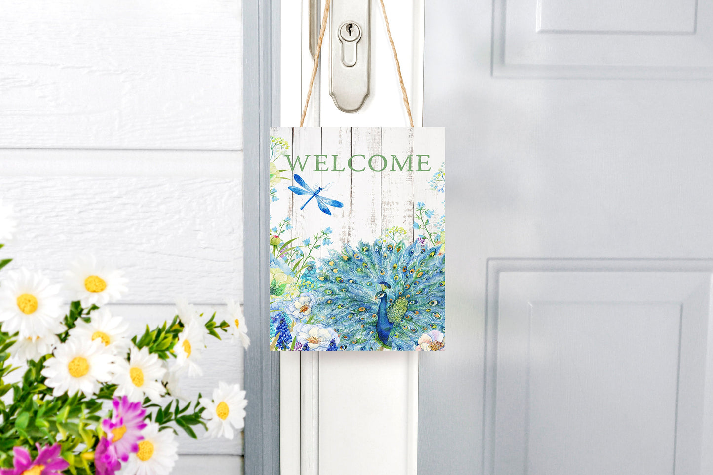 Peacock Welcome Printed Handmade Wood Sign