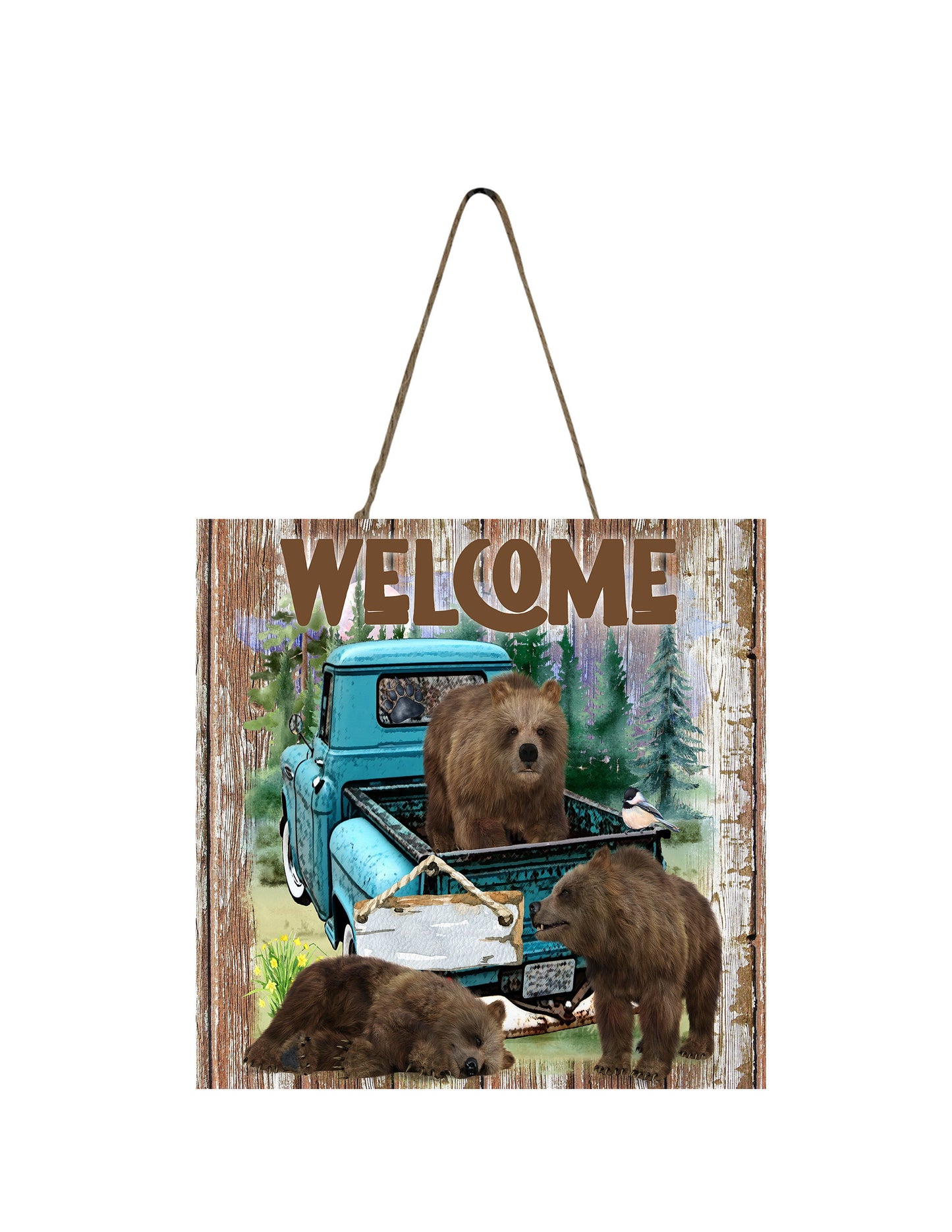 Welcome Bears Printed Handmade Wood Mini Sign, Tier Tray Decor, Farmhouse Sign, Cabin Rustic Decor