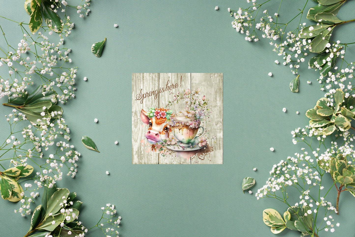 Spring is Here Printed Handmade Wood Mini Sign, Tier Tray Decor, Farmhouse Sign, Kitchen Cabin Cow Decor