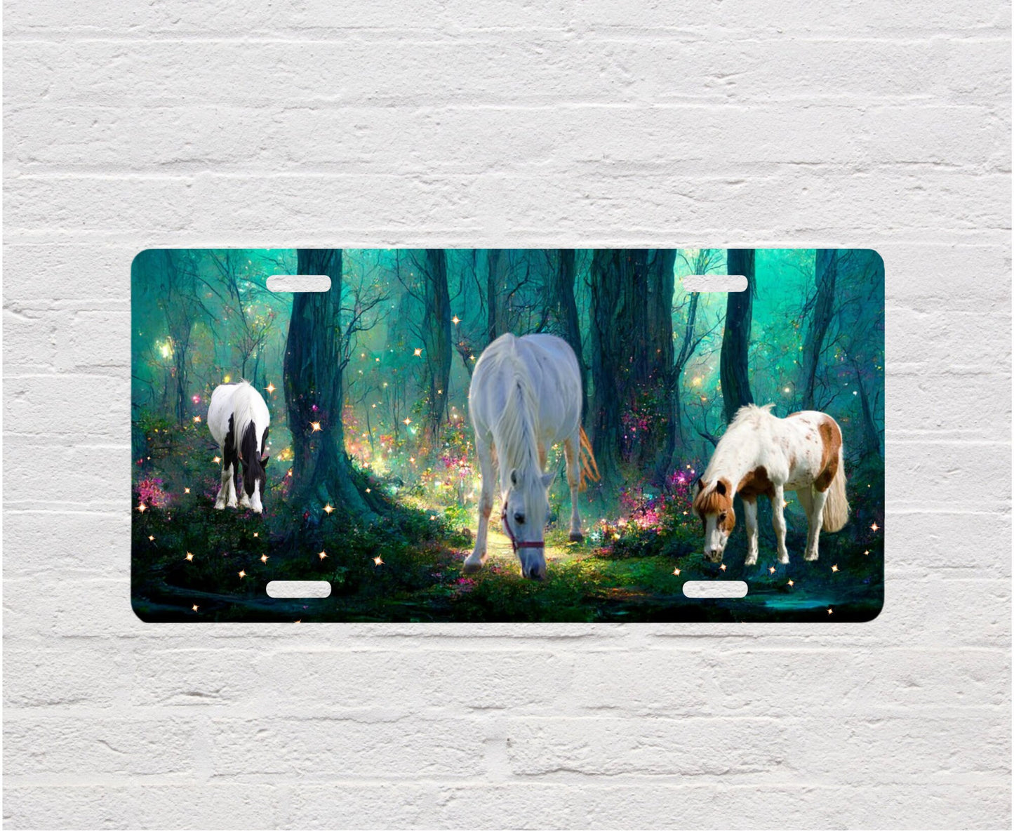 Magic Horses Print Aluminum Front License Plate, Car Accessory, Vanity Plate