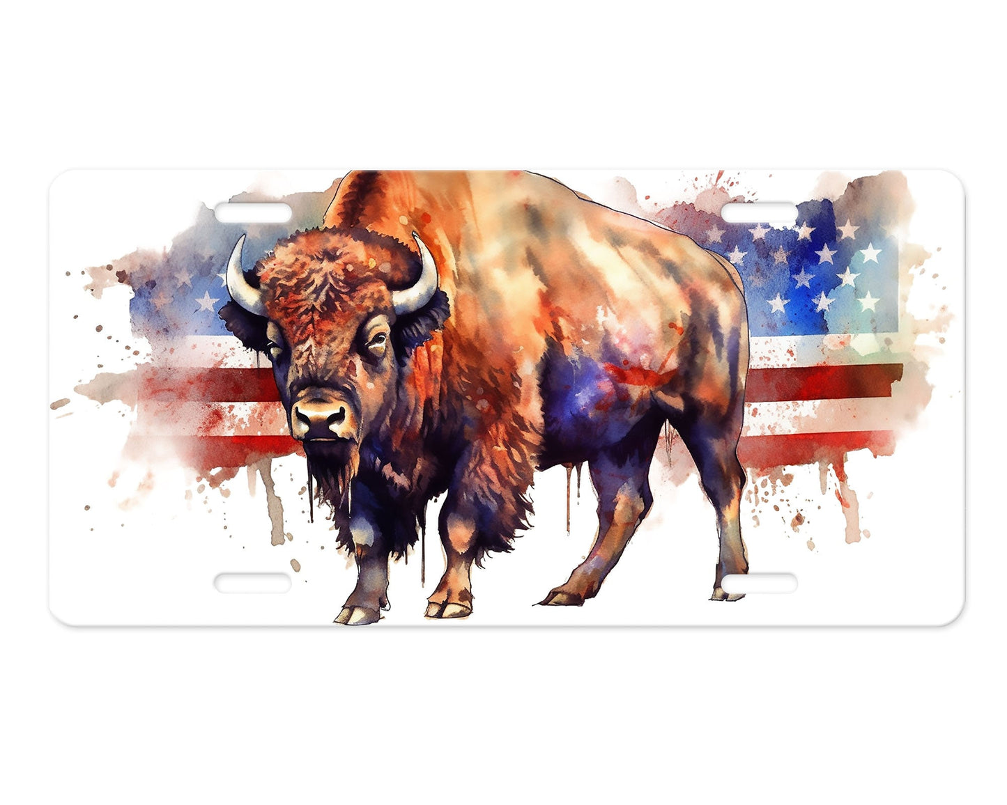 American Buffalo Patriotic, placa de matrícula frontal de aluminio impresa con bandera estadounidense, accesorio para automóvil, placa de tocador