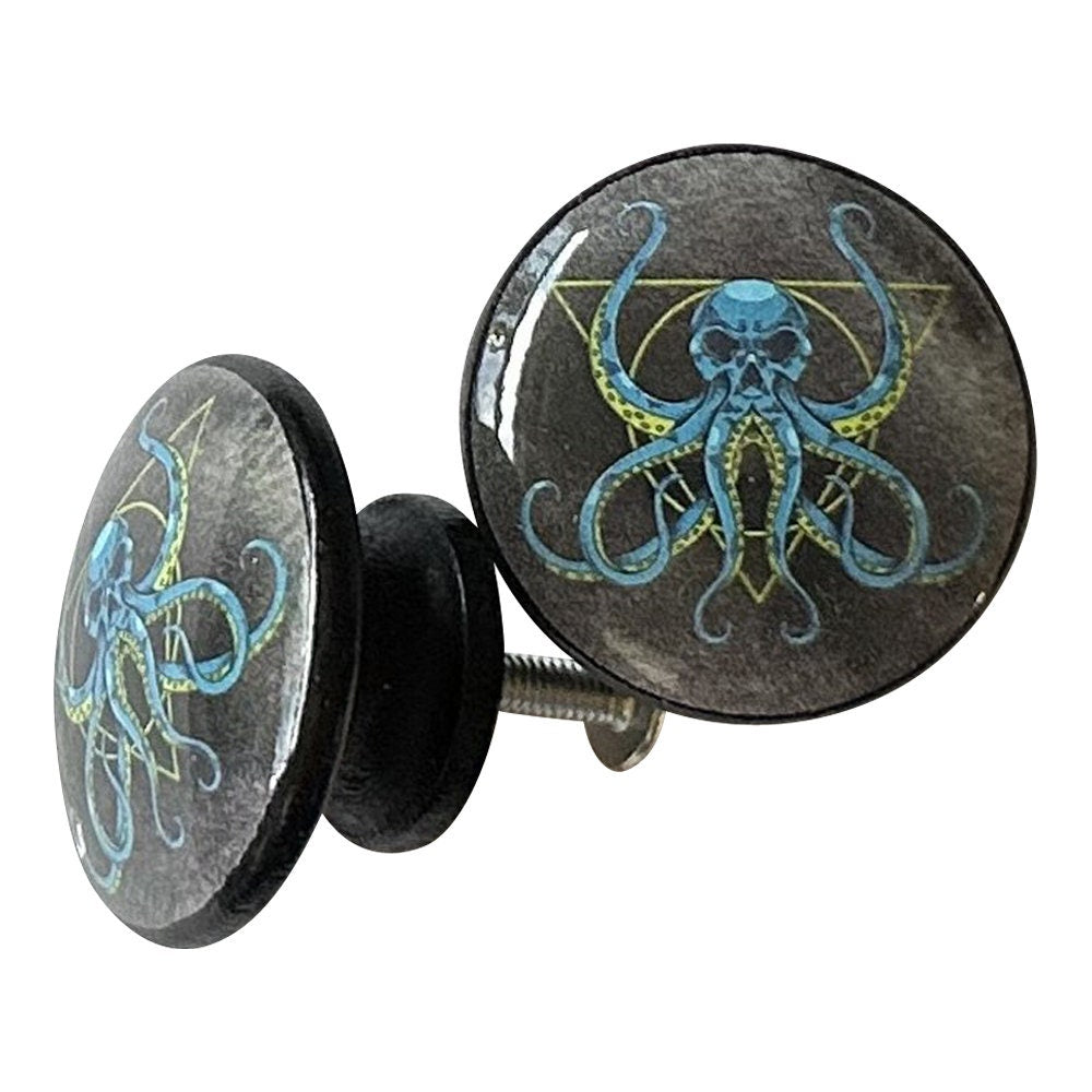 Set of 6 Octopus Skull Wood Cabinet Knobs, Drawer Knobs and Pulls, Kitchen Cabinet Knobs, Beach House, Beach Theme, Ocean