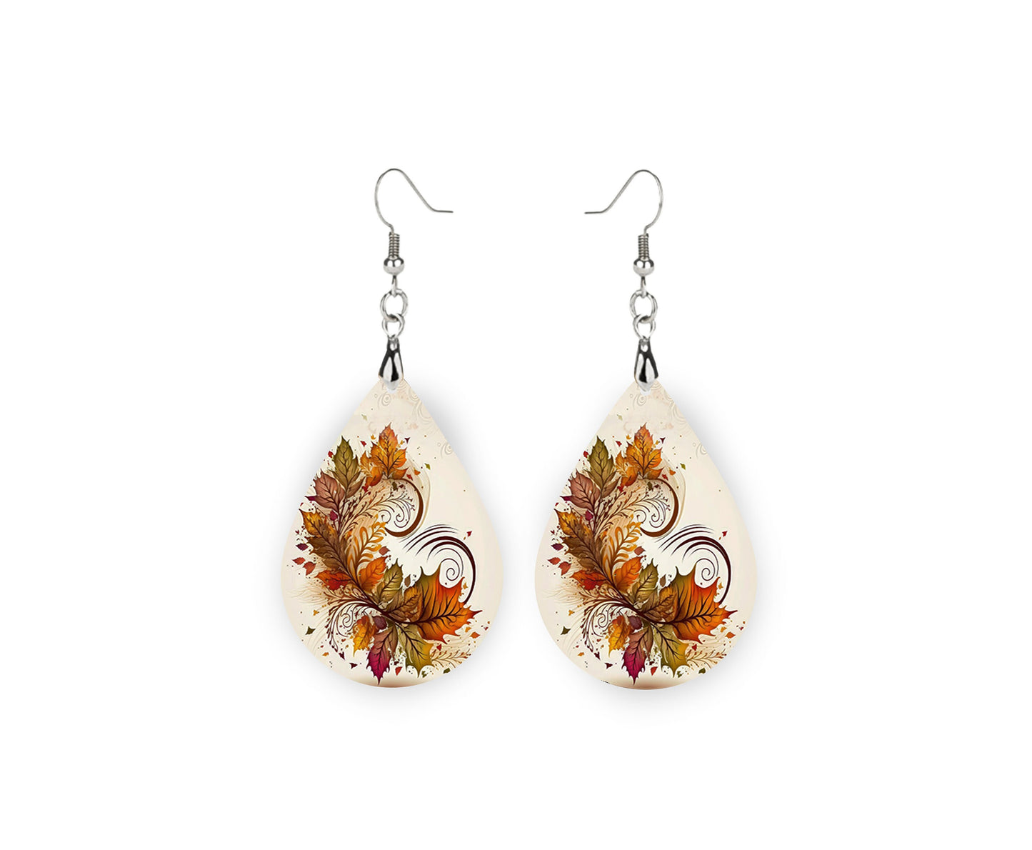 Fall Leaves Tear Drop Dangle Printed Earrings Jewelry Handmade