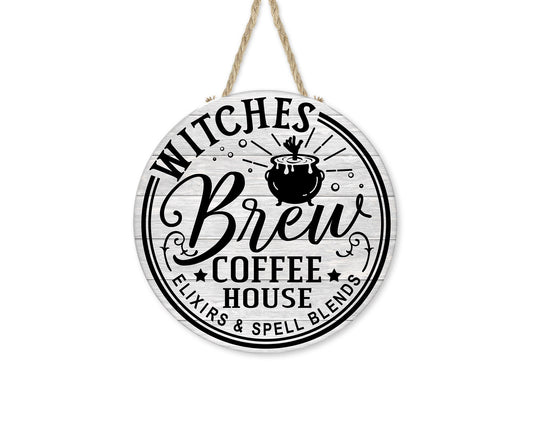 Witches Brew Coffee House Round Hanging Wall Sign Wood Home Decor, Hippie Decor, Door Hanger, Wreath Sign,