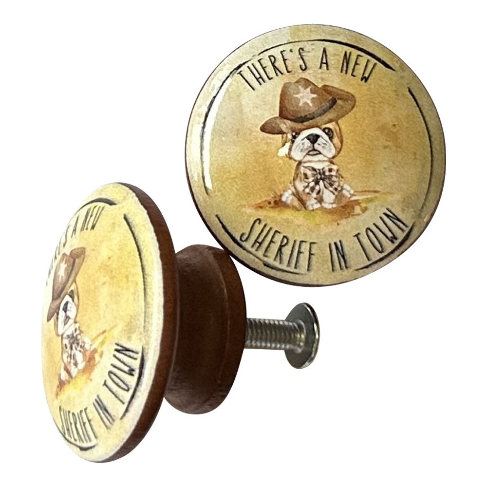 Set of 6 New Sheriff in Town Western Nursery Wood Cabinet Knobs, Drawer Knobs and Pulls, Kitchen Cabinet Knobs, Boys Room Decor