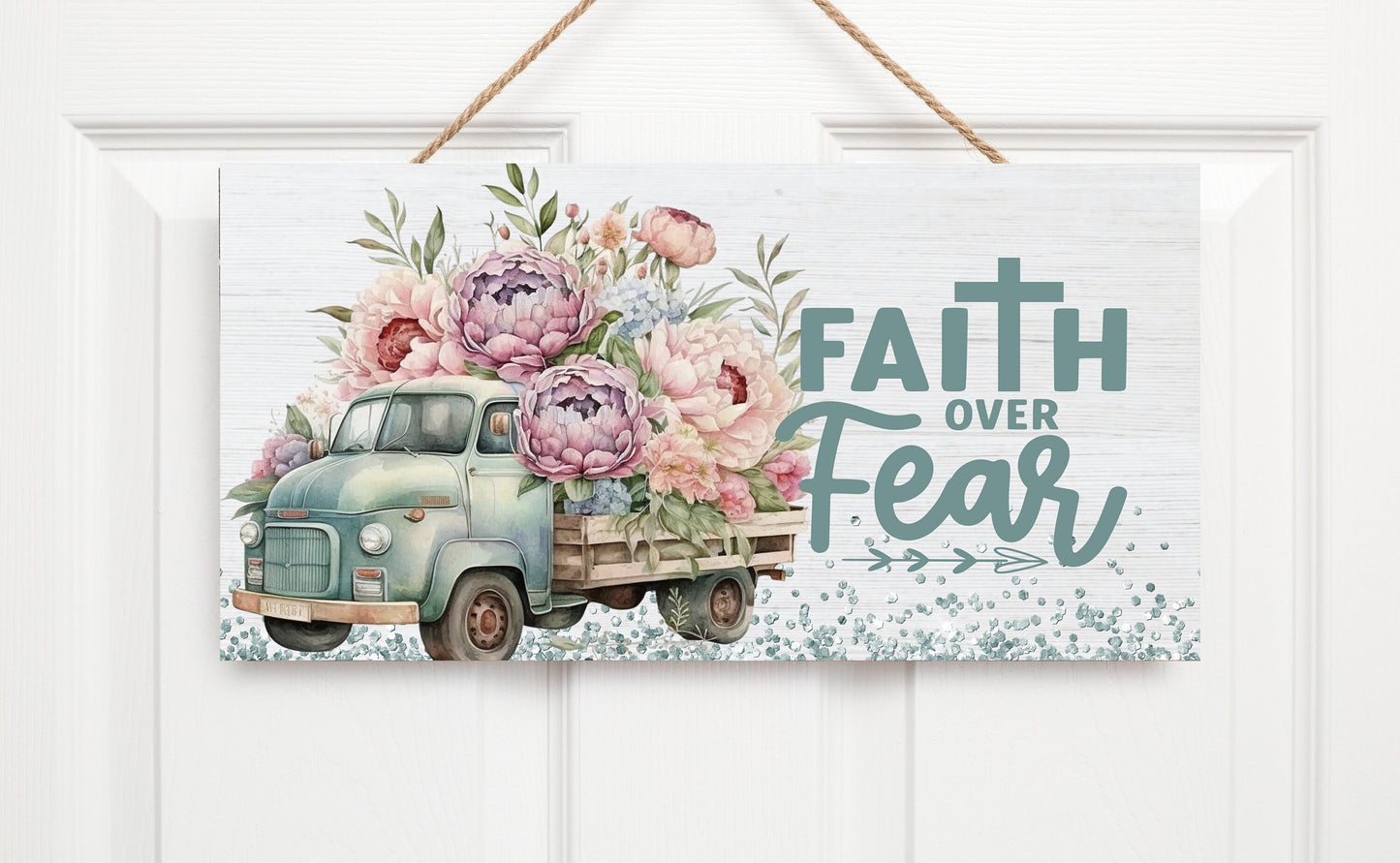 New Release Faith Over Fear Wall Decor, Christian Sign, Printed Handmade Wood Sign, Wreath Sign, Door Hanger