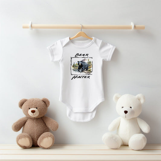 New Release, Baby Bodysuit, Bear Hunter Romper, One Piece Baby Suit, Baby Gift, Long / Short Sleeve, 0-18 Months size