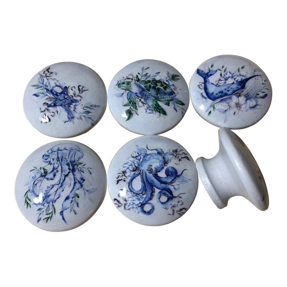 Set of 6 Sea Experiences Wood Cabinet Knobs