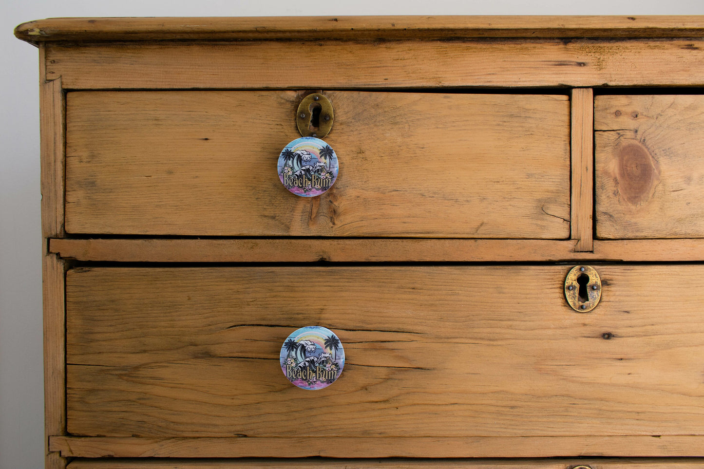 Set of 6 Vintage Beach Bum Coastal Wood Cabinet Knobs