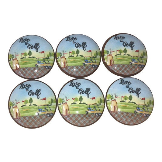 Set of 6 Live to Golf Wood Cabinet Knobs