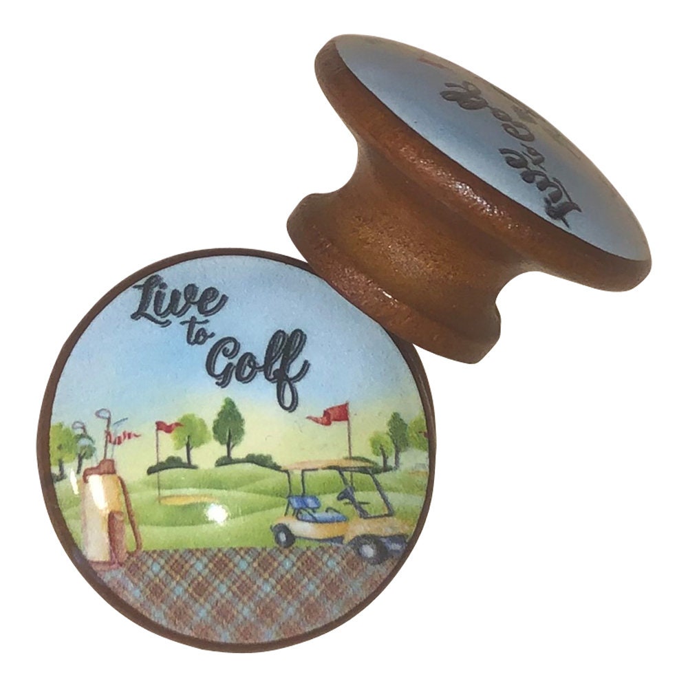 Set of 6 Live to Golf Wood Cabinet Knobs