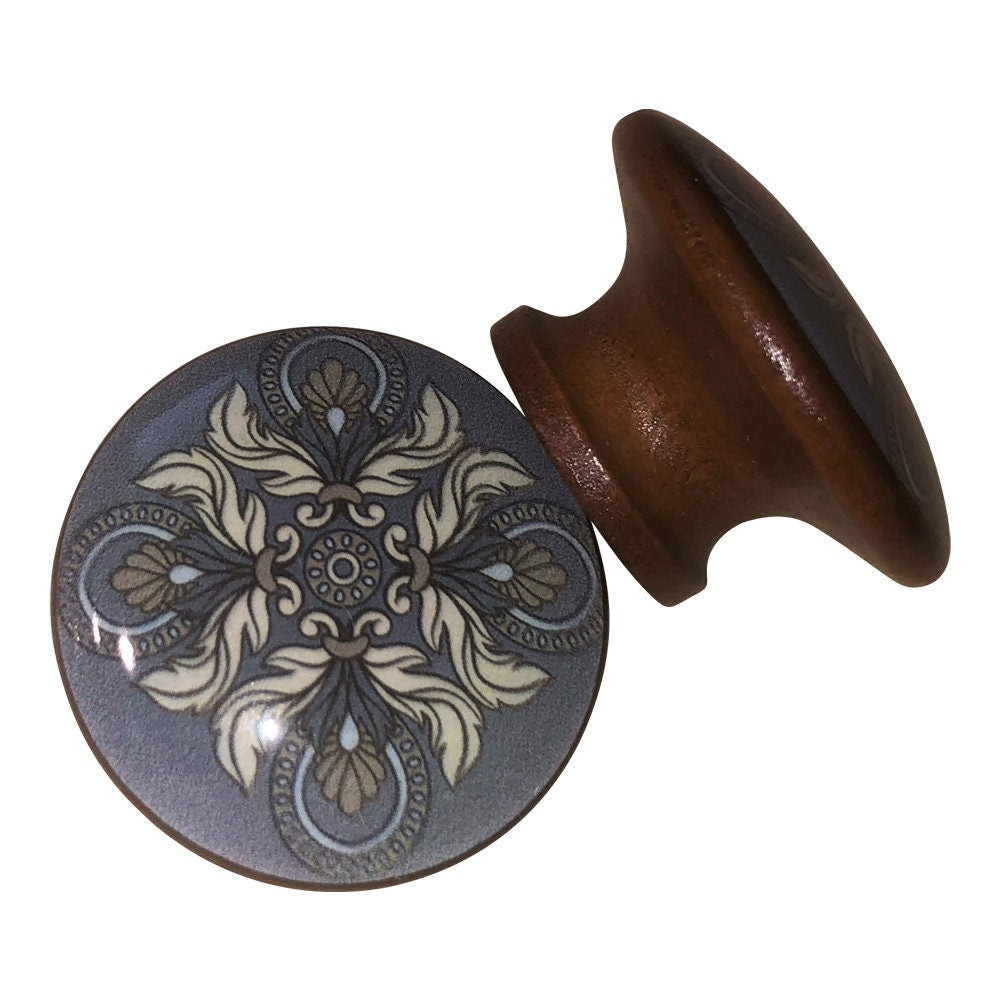 Set of 6 Taylor Medallion Wood Cabinet Knobs