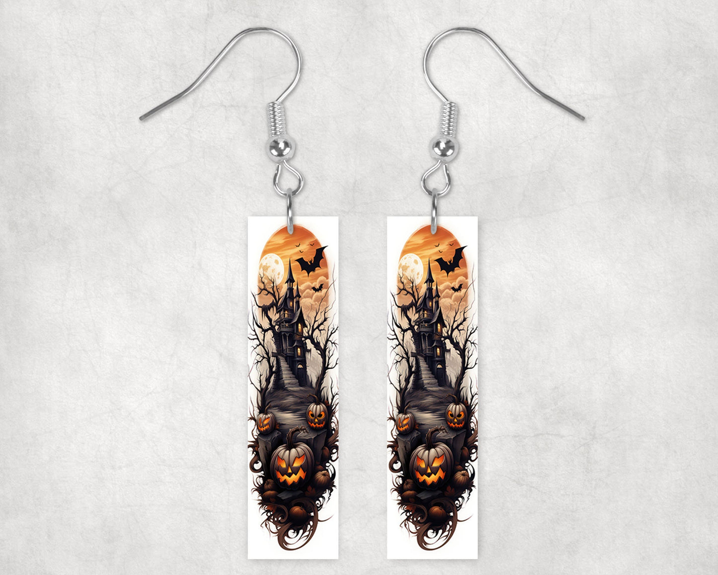 Haunted Castle Halloween Printed Wood Dangle Earrings Hypoallergenic Jewelry Handmade