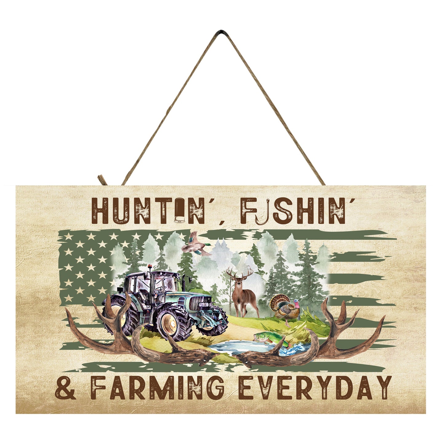 Huntin' Fishin' and Farming Twisted R Design Farmhouse Wood Sign, Wood Decorative Wall Signs Wood Wall Decor Hanging Wall Sign