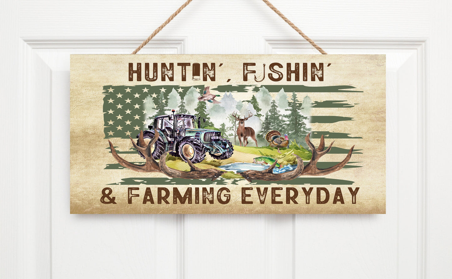 Huntin' Fishin' and Farming Twisted R Design Farmhouse Wood Sign, Wood Decorative Wall Signs Wood Wall Decor Hanging Wall Sign